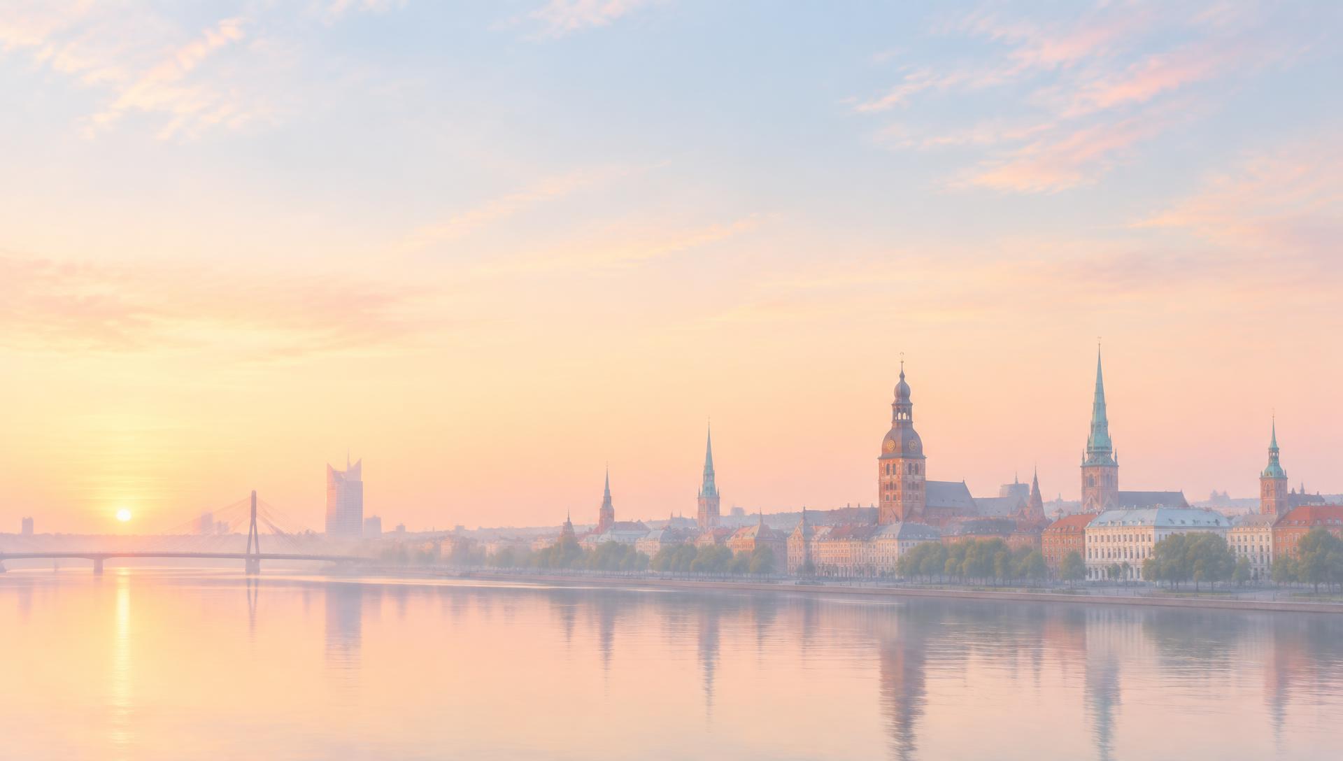 Rīgas panorāma saullēktā